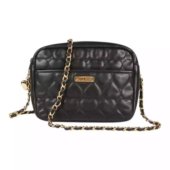 Vintage Moschino heart shape quilted calfskin Gold chain strap purse